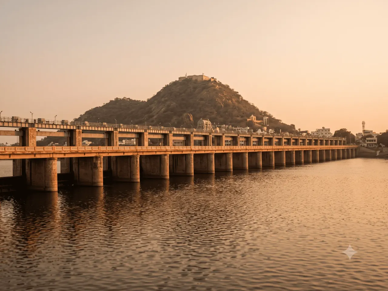 Prakasam Barrage spanning the Krishna River in Vijayawada