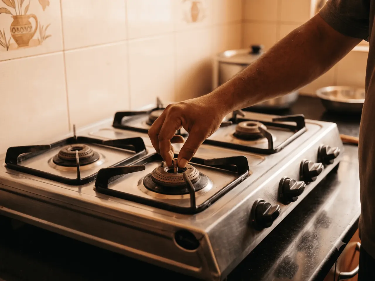 Technician adjusting a burner on a glass-top gas stove