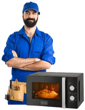 Blue Dressed Man and Microwave Oven